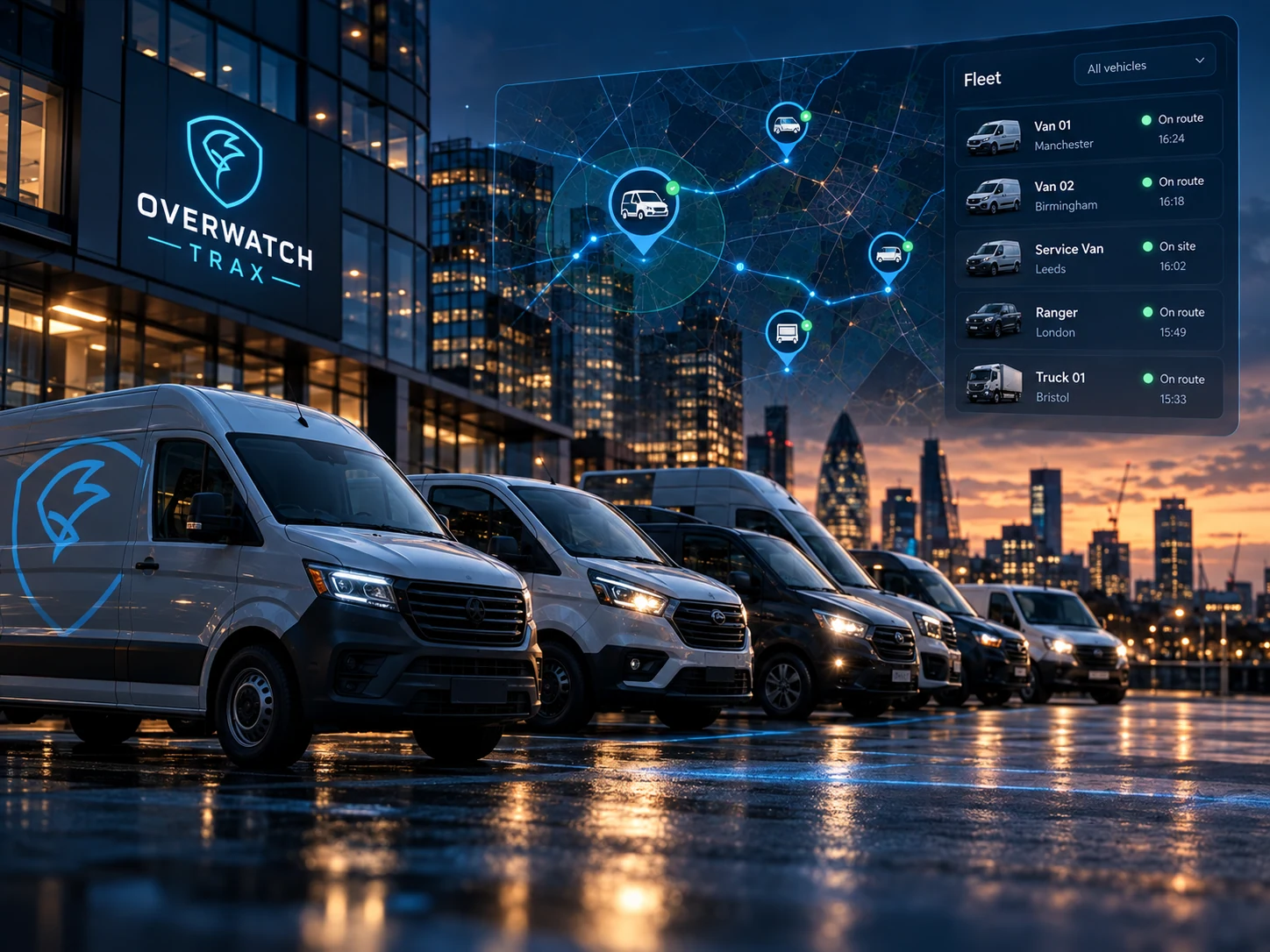 Row of commercial vehicles